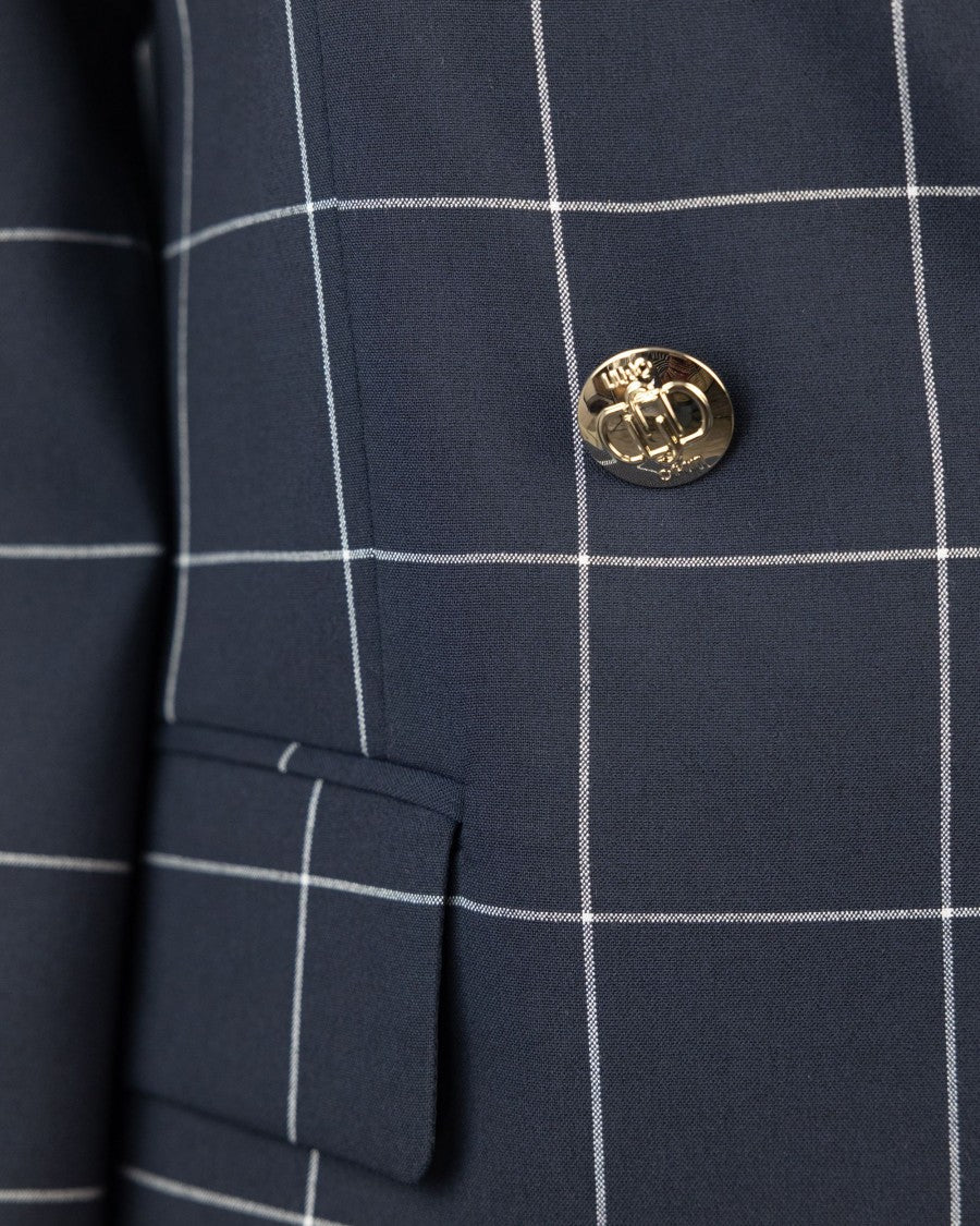 Liu Jo Double-Breasted Check Blue Blazer