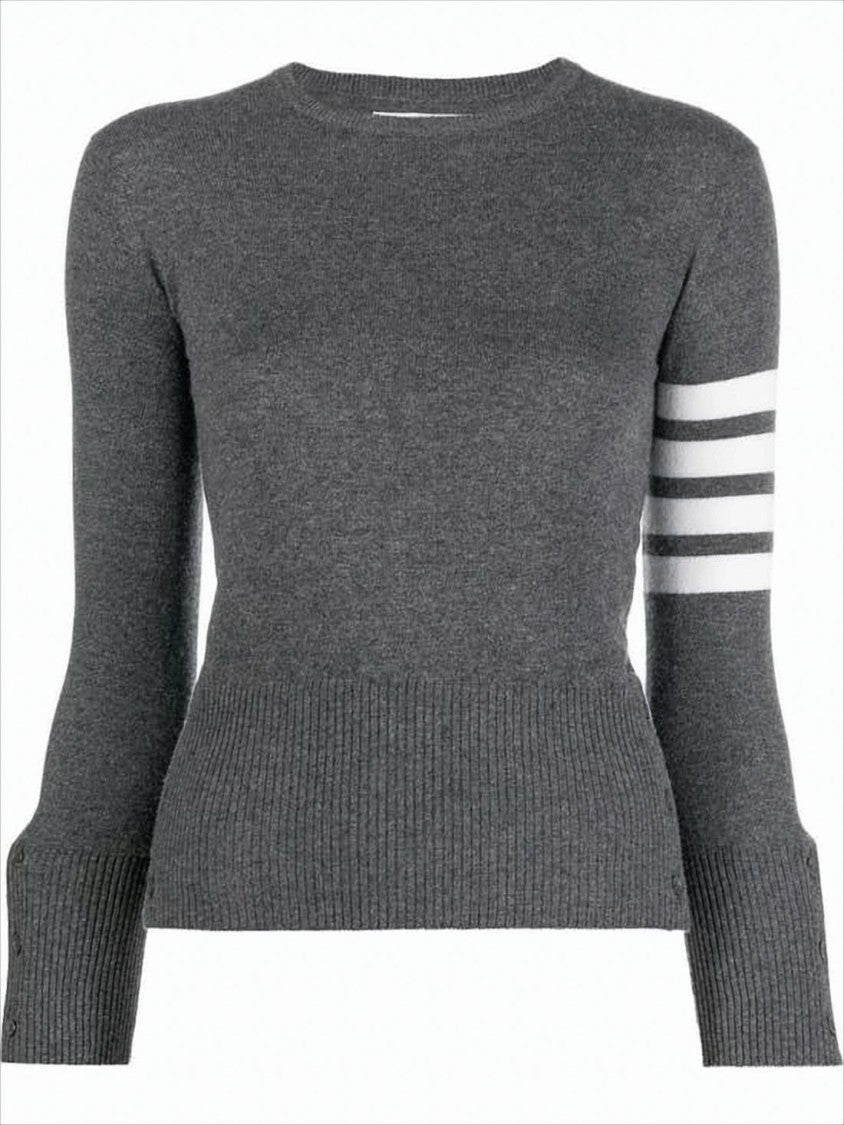 Thom Browne Fitted Cashmere Sweater With Distinctive Stripe Detail