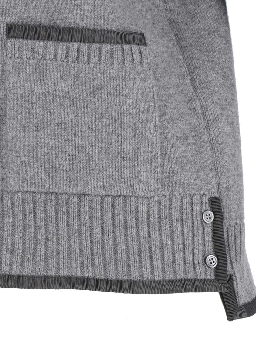 Thom Browne Grey Cardigan With V-Neckline And Signature Stripes