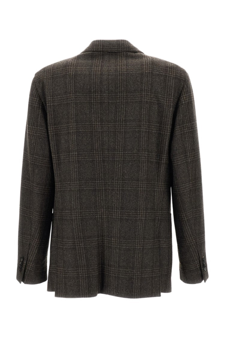 Boglioli Brown Check Pattern Wool Peak Lapels Double-Breasted Blazer