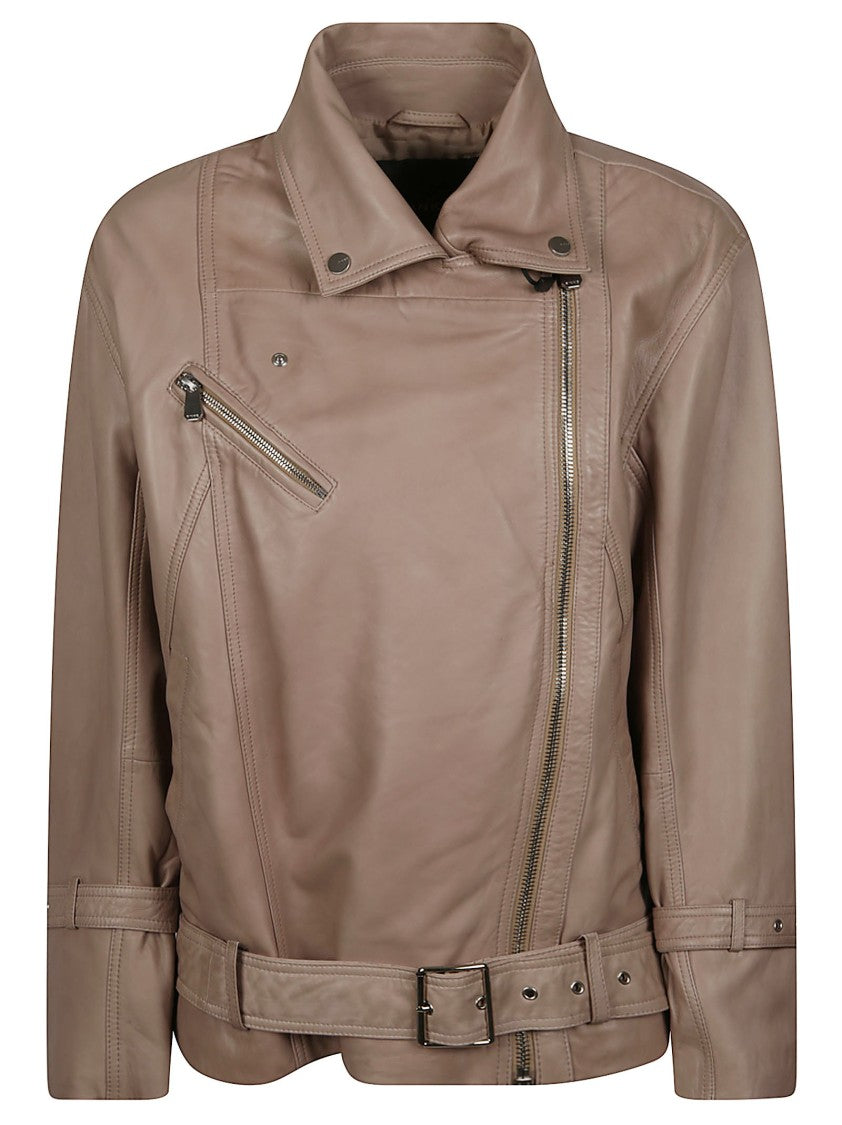 Pinko Candy Asymmetrical Zipper Leather Biker Jacket