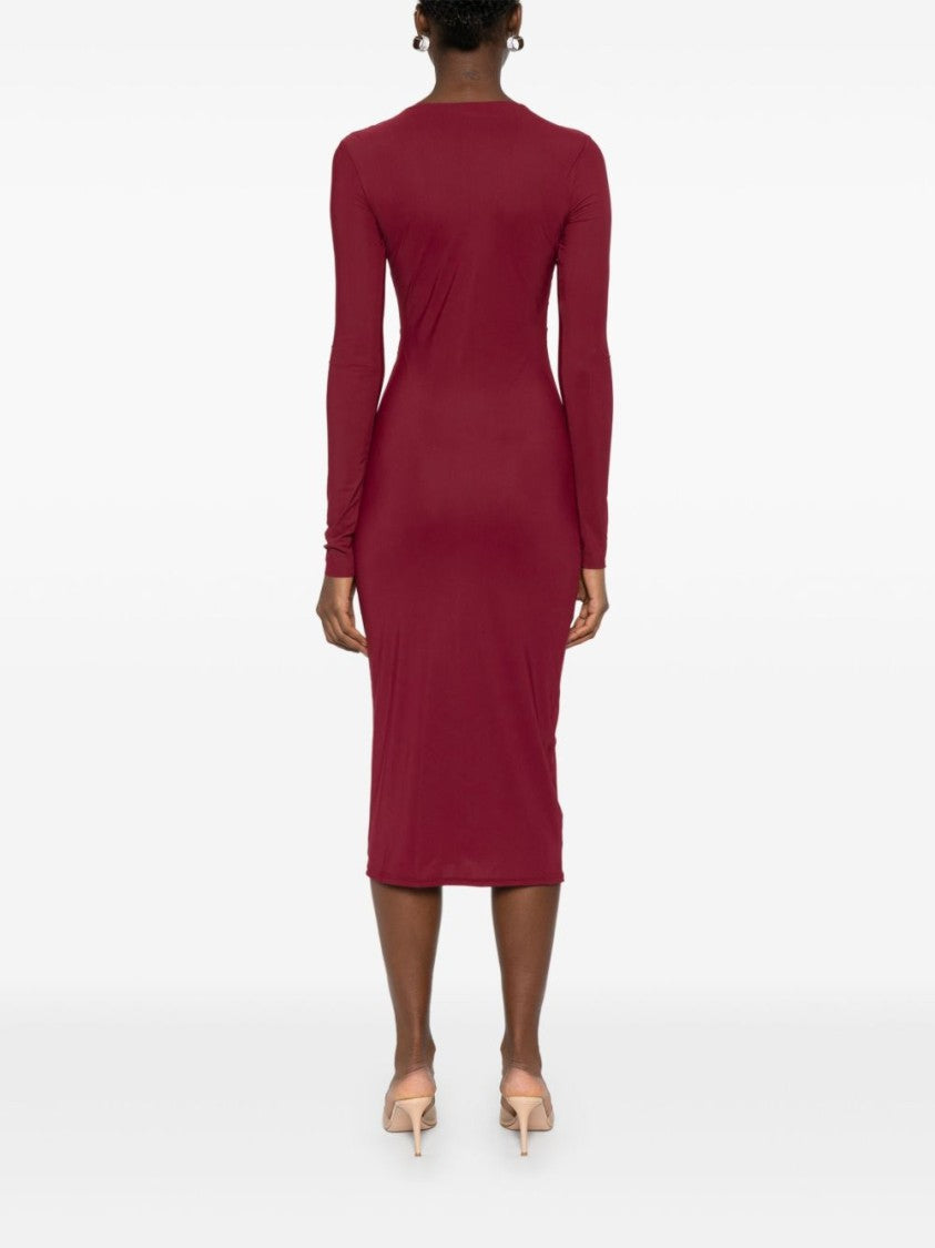 Amazuin Burgundy Midi Dress With Draped Detailing