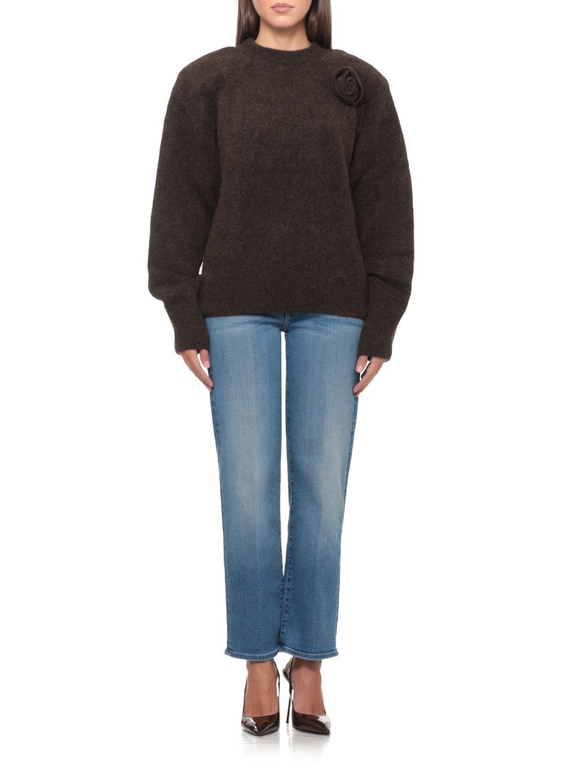 Rotate Brown Textured Rose Detail Sweater