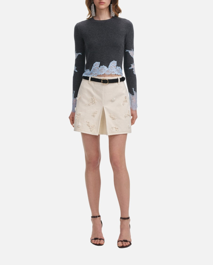 Self-Portrait Grey Contrast Lace Jumper