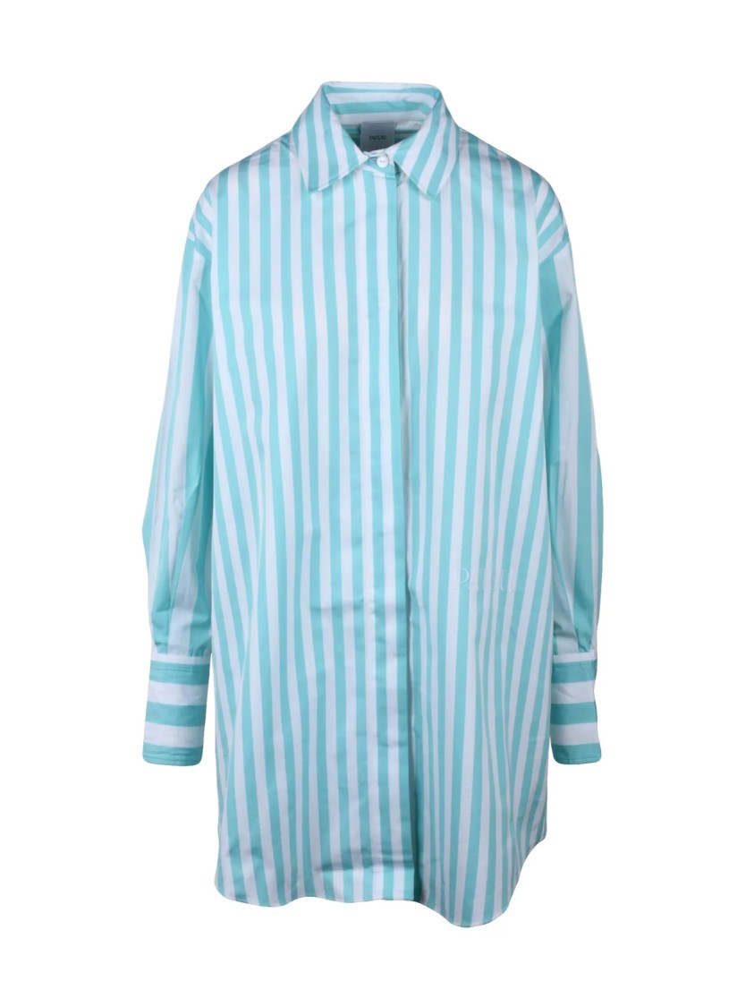 Patou White/Green Striped Oversized Cotton Shirt Dress