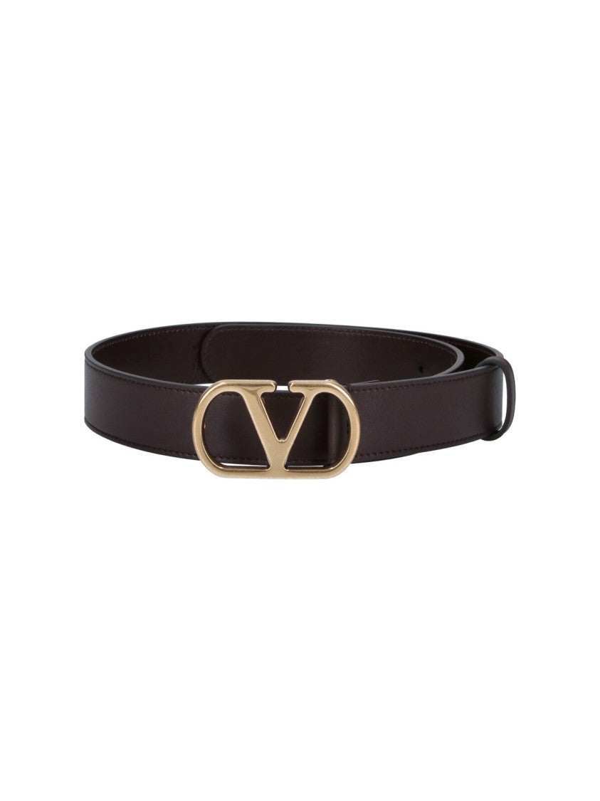 Valentino Garavani Brown Leather Belt With Vlogo Signature Buckle