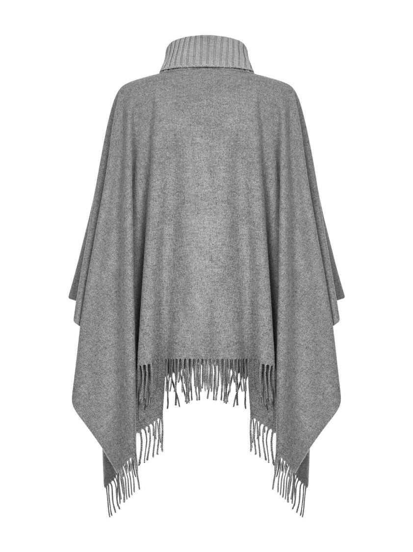 Paolo Fiorillo Capri Refined Grey Poncho With Ribbed Turtleneck