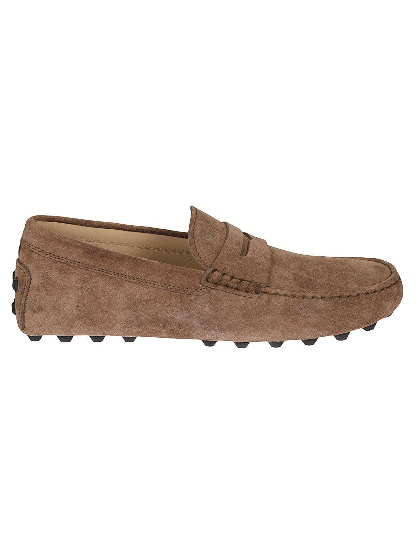 Tod's Brown Suede Slip-On Loafers With Stitched Detail