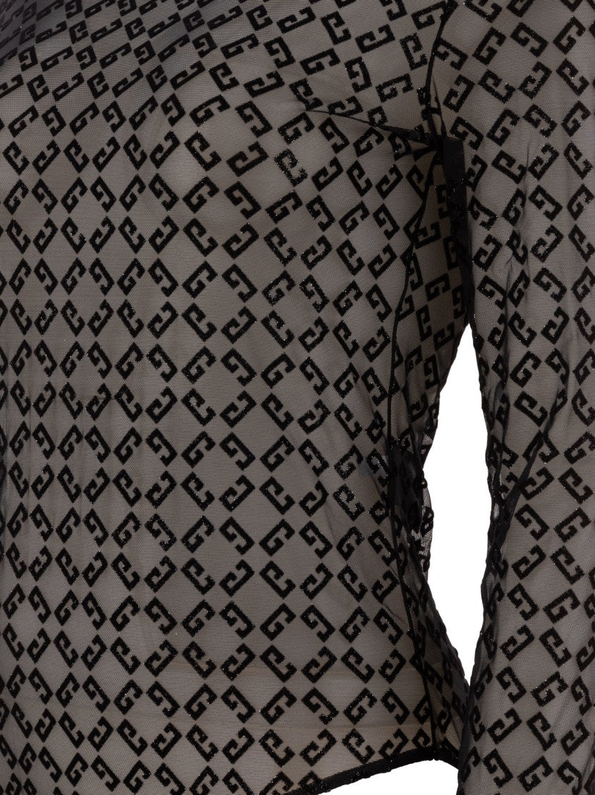 Givenchy Flocked Velvet Monogram Bodysuit In Sheer Tulle