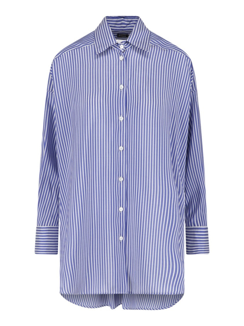 Kiton Blue Silk Striped Classic Collar Shirt
