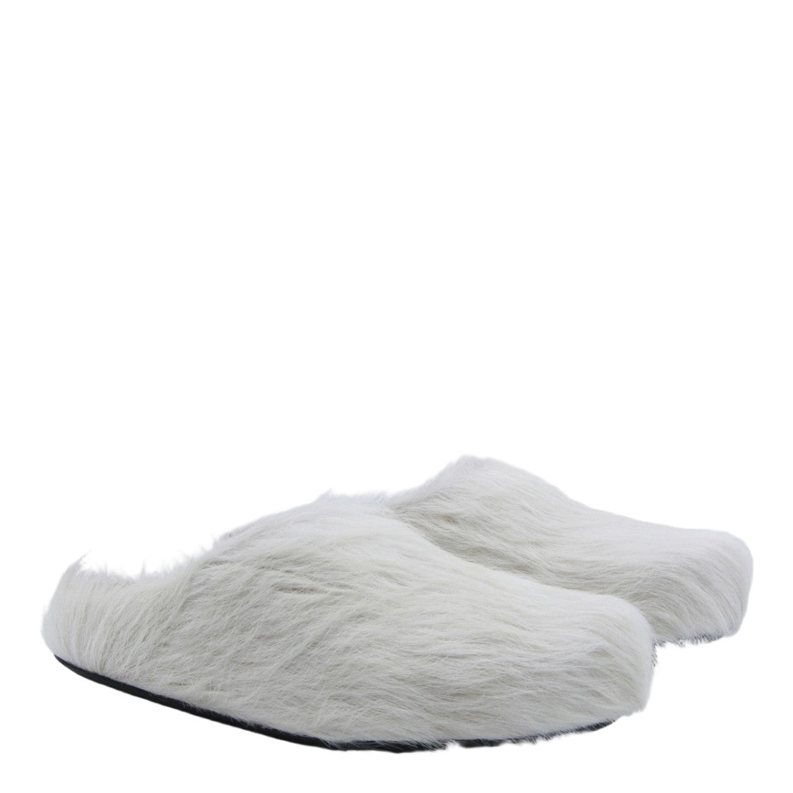 Marni White Faux Fur Slip-On Sandals