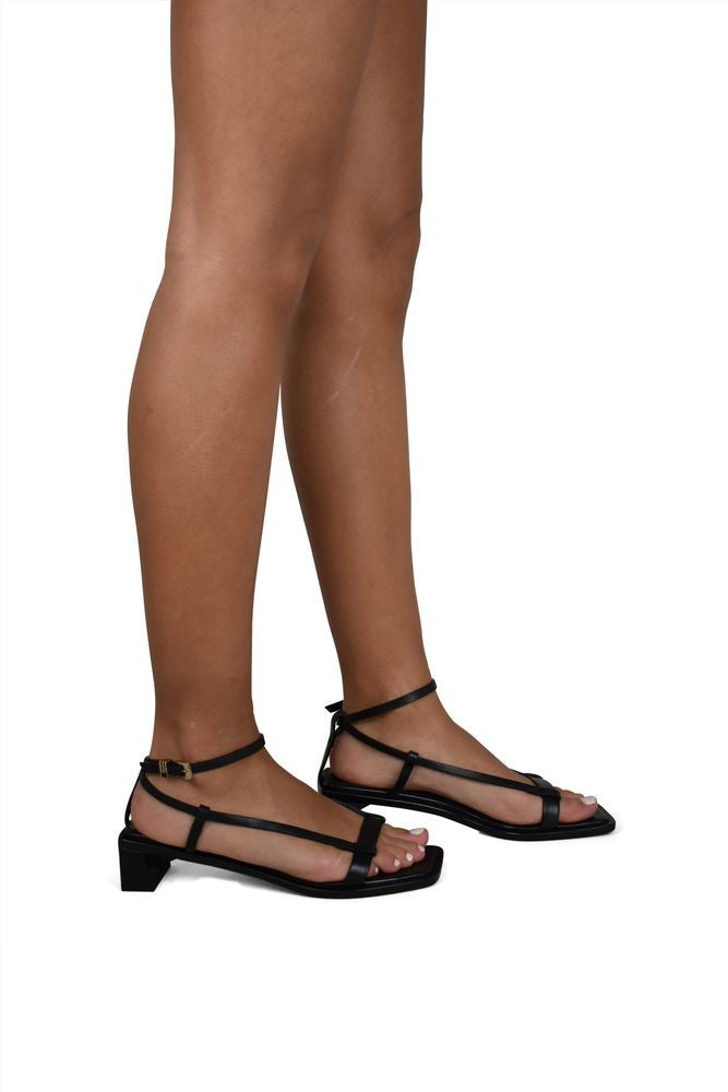 Anest Collective Smooth Black Leather Sandals With Square Toe
