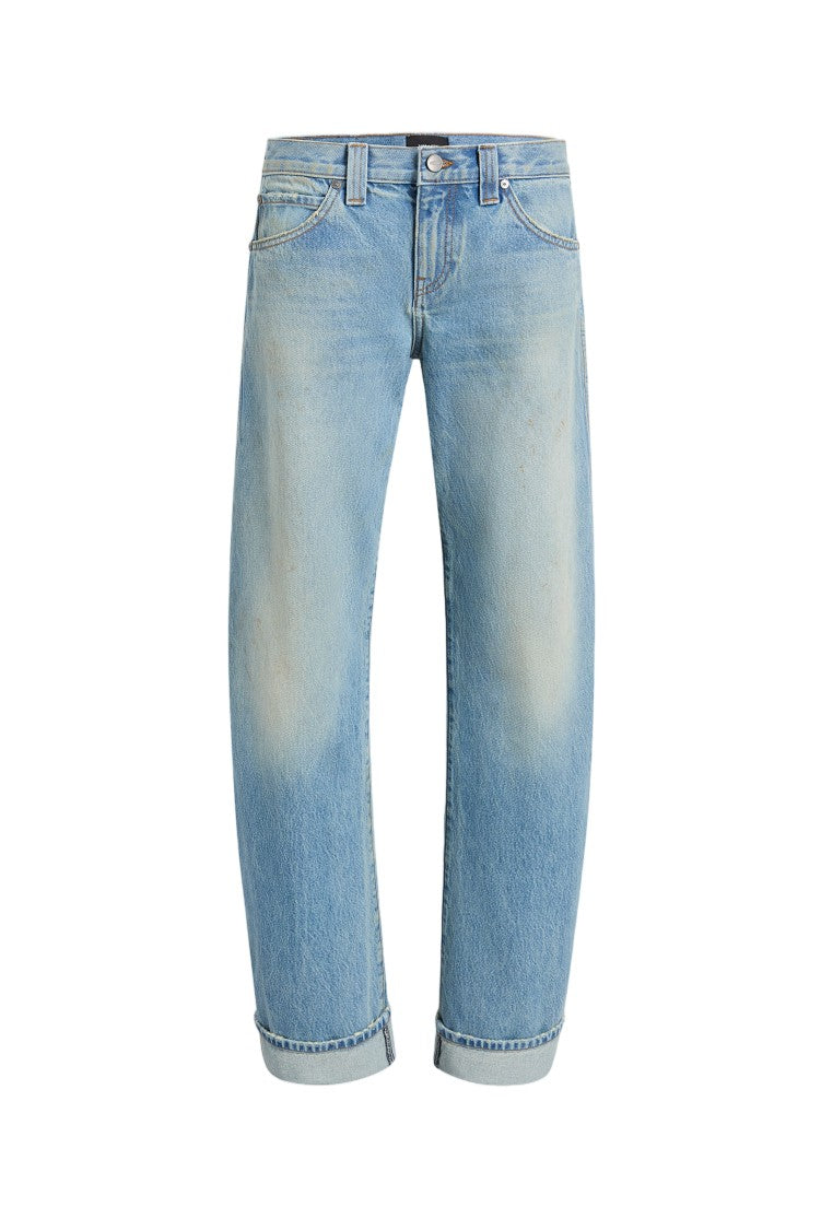 Khaite Blue Karo Bowed-Leg Denim Jeans