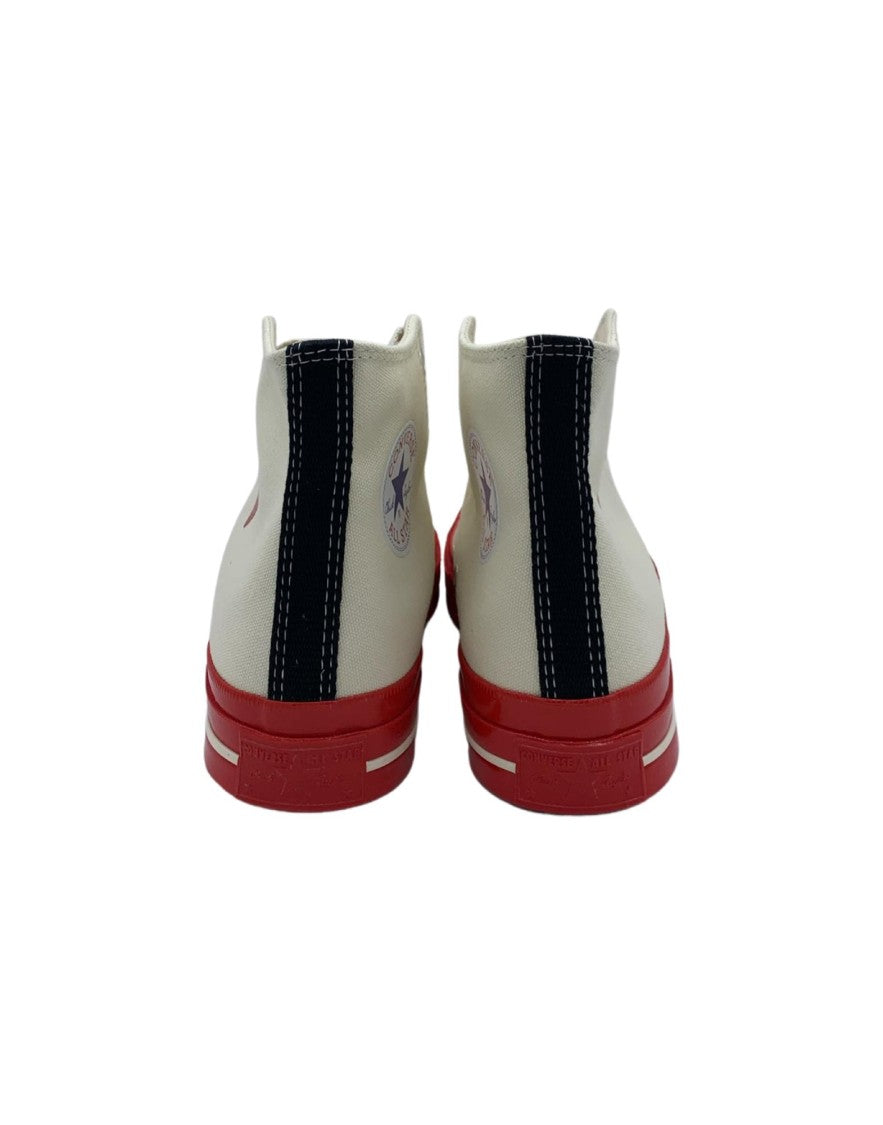Cdg Play Converse High Top White Red Sole