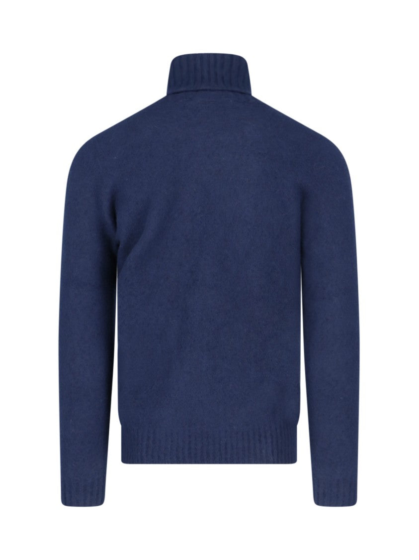 Drumohr Turtleneck Sweater In Blue Wool Navy Tones
