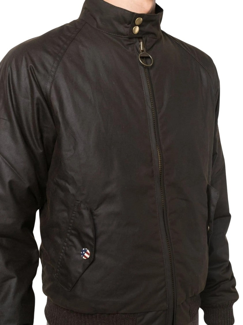 Barbour Waxed Finish Casual Jacket With High Collar And Raglan Sleeves