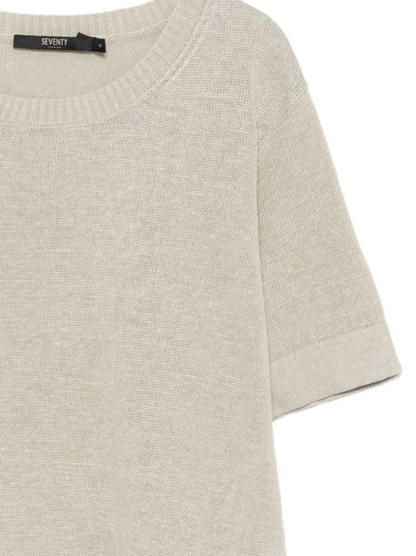 Seventy Sergio Tegon Green Linen-Cotton Blend Short-Sleeved T-Shirt