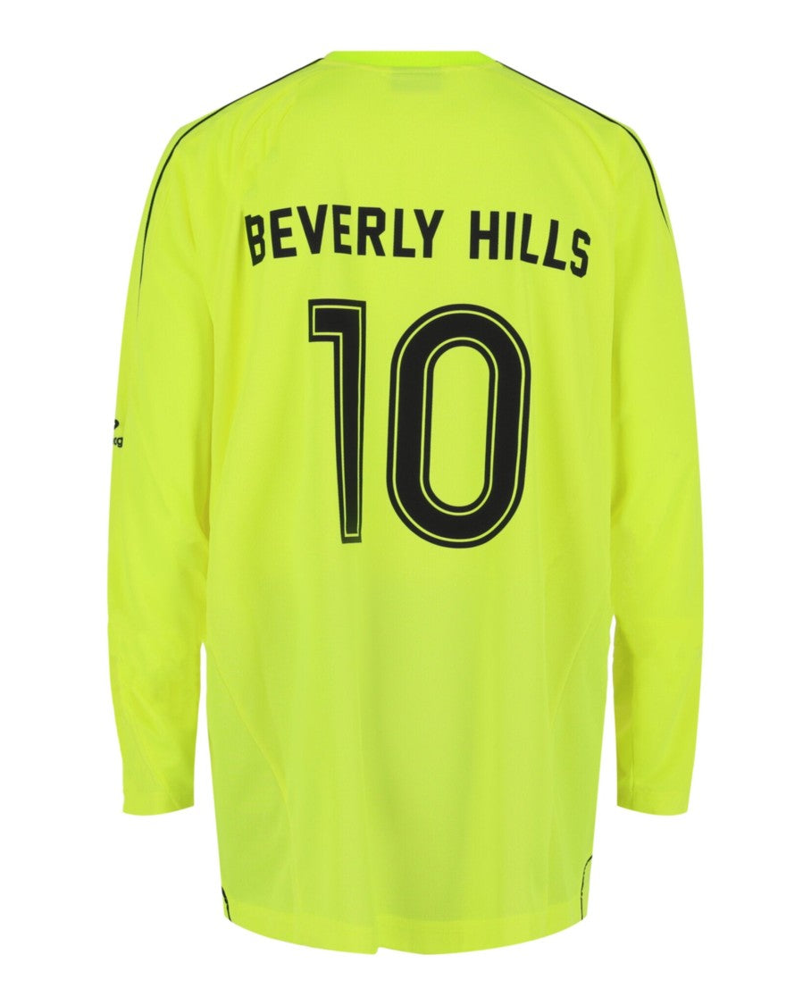 Balenciaga Neon Yellow Long Sleeve Soccer Shirt With Embroidered Graphics