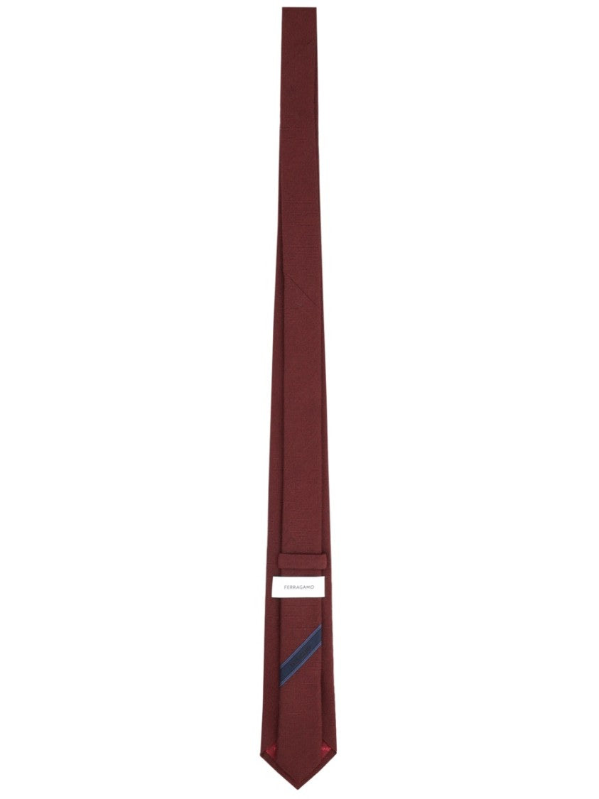 Ferragamo Deep Burgundy Cashmere-Blend Embroidered Tie