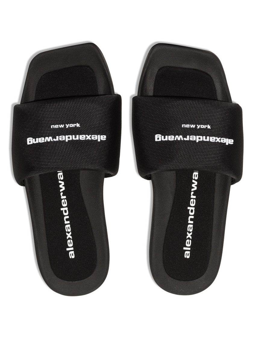 Alexander Wang Logo-Print Flat Slides