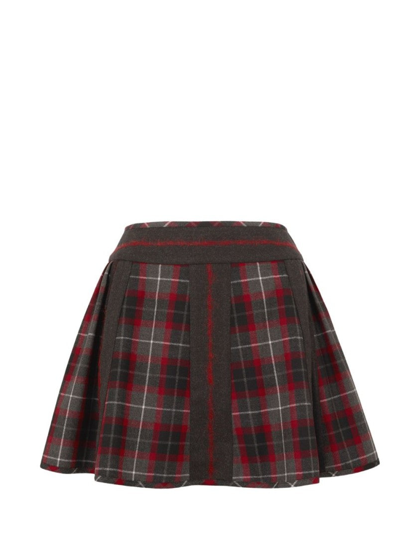 Vivienne Westwood Charcoal Grey/Red Tartan Pleated A-Line Skirt