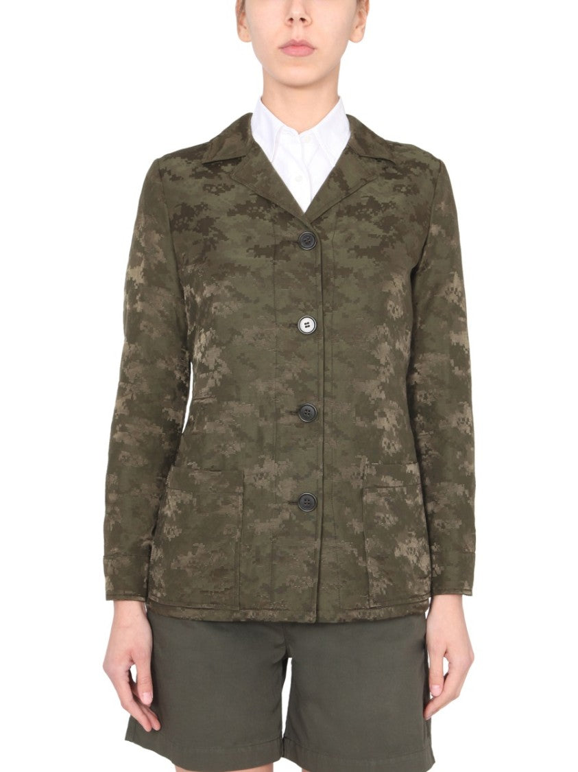 Aspesi Green Camouflage Patterned Regular Fit Jacket
