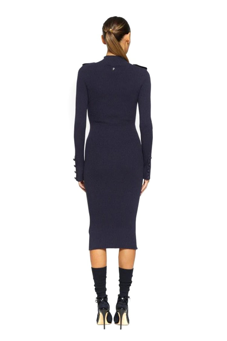 Dondup Fitted Blue Midi Dress With Ribbed Texture