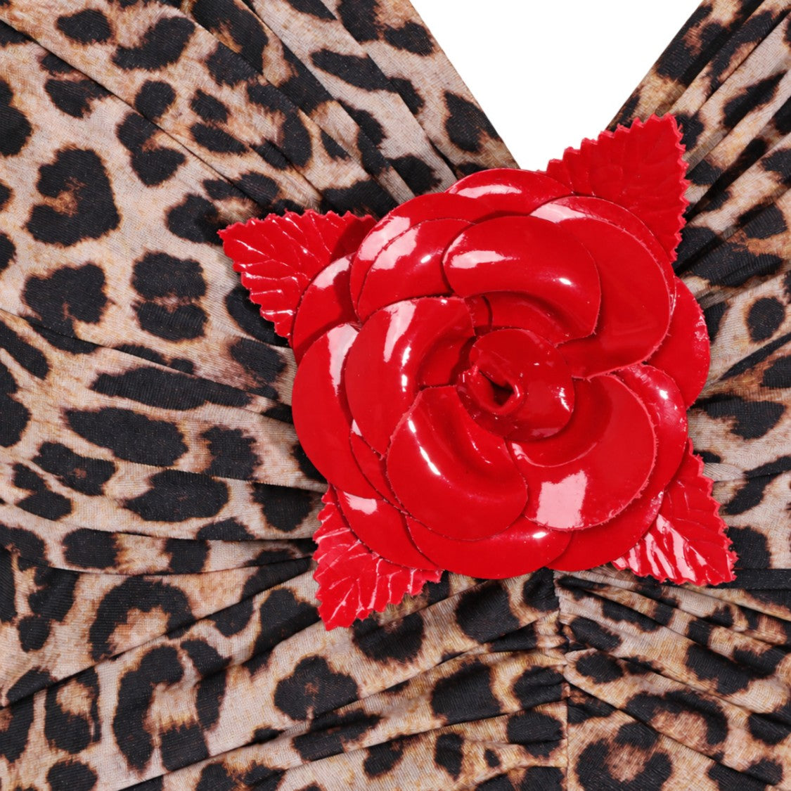 Blumarine Leopard Red Floral Printed Maxi Dress