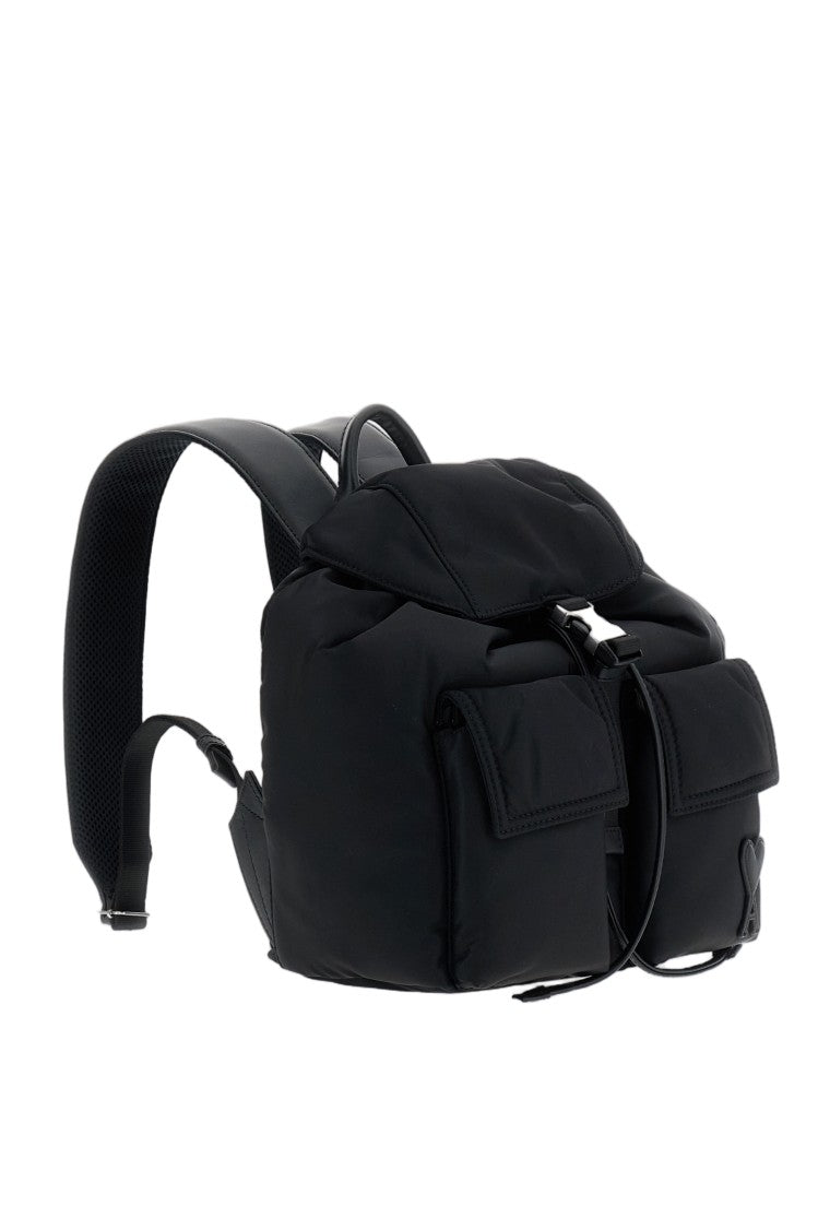Ami Paris Black Small Flap Marcel Nylon Backpack