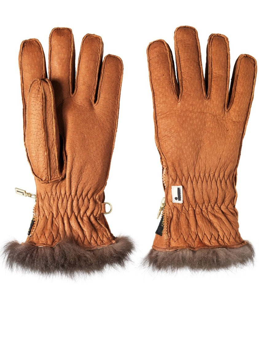 Restelli Brown Peccary Opossuy Ruched Gloves