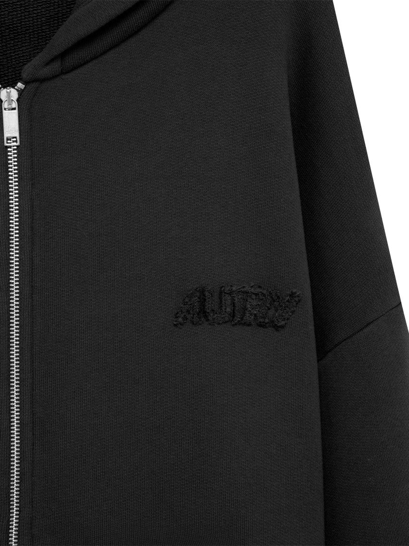 Autry Unisex Black Zip-Up Hoodie With Embroidered Branding