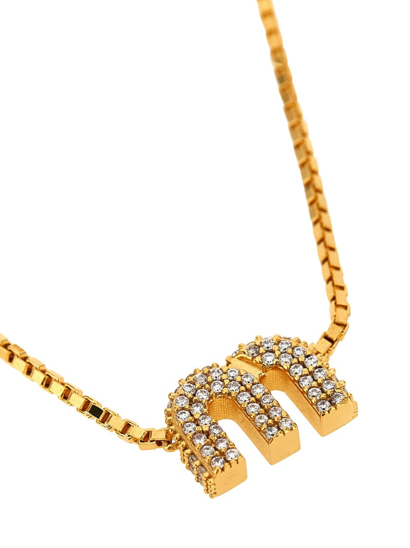 Miu Miu Strass Logo Adjustable Necklace
