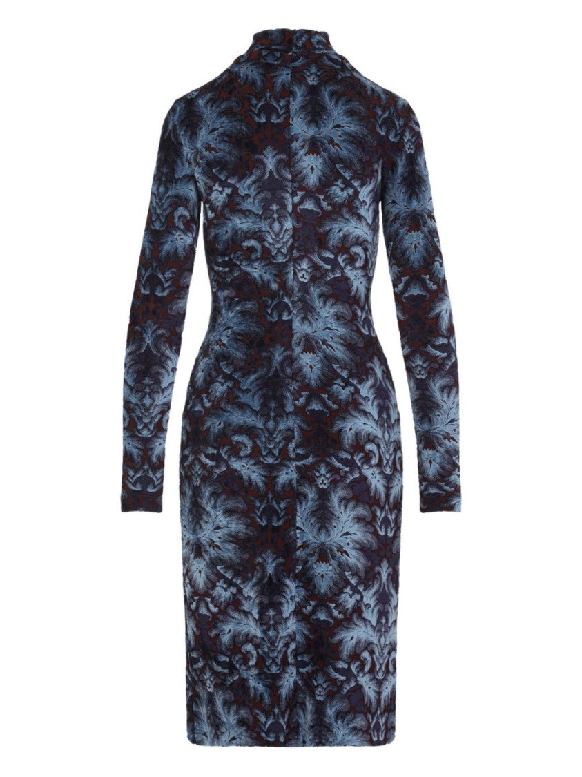 Etro Jacquard Chenille Blue Midi Sheath Dress