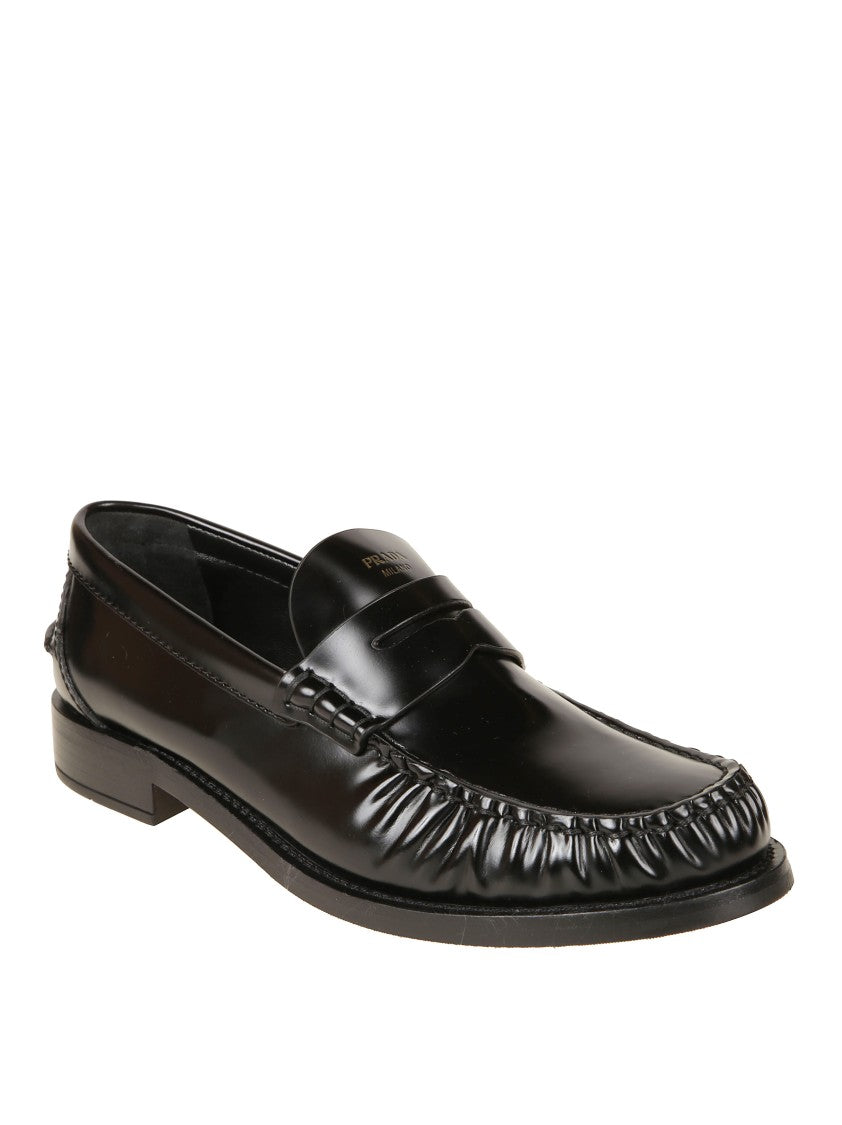 Prada Black Flat Shoes With Rounded Toe