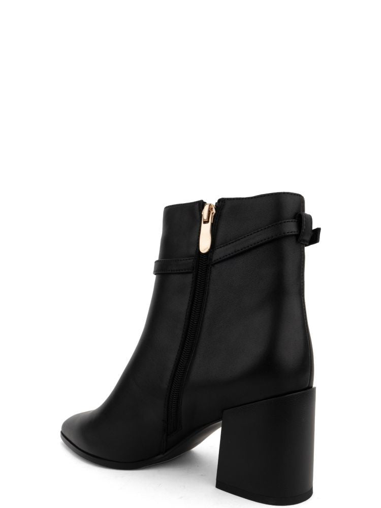 Adrianna Feretti Black Pointed Toe Slim Buckle Strap Leather Ankle Boots