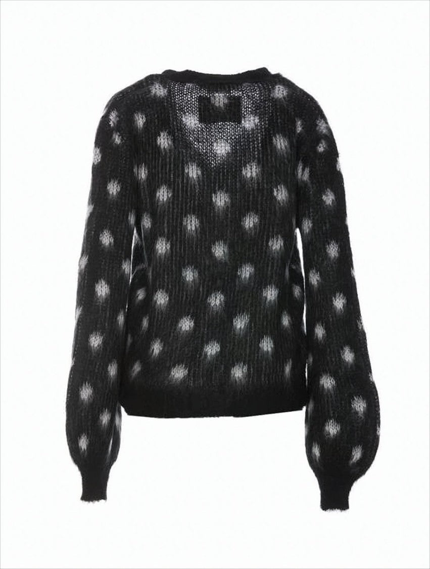 Marni Fuzzy Knit Cardigan With Polka Dot Design And Voluminous Sleeves