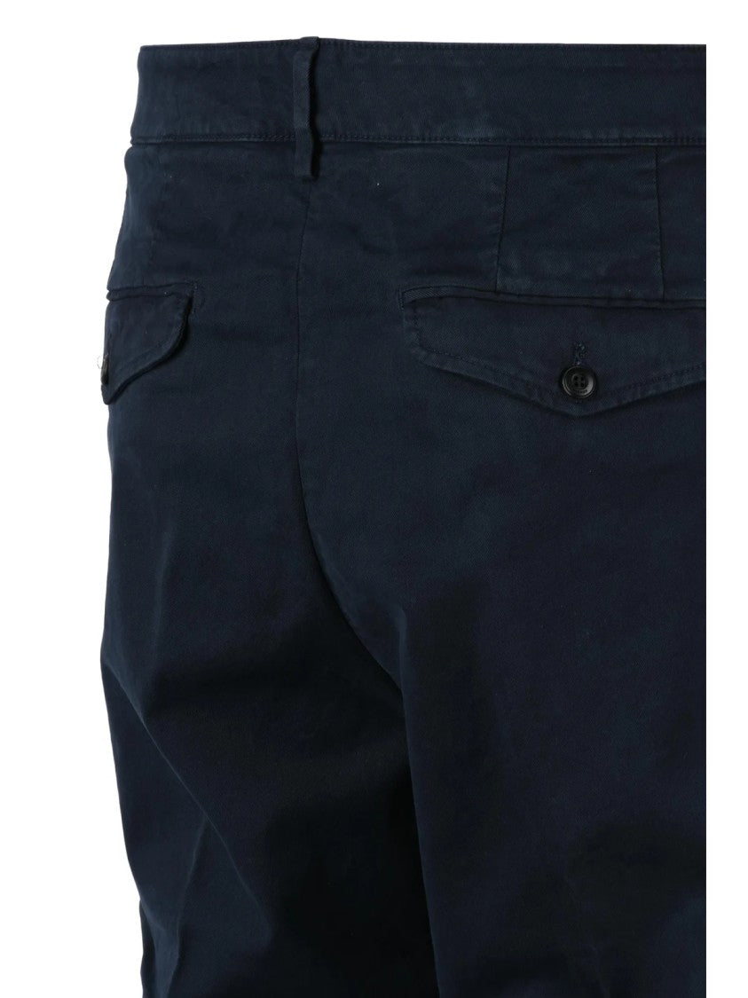 Dondup Blue Tailored Pleated Front Stretch Cotton Trousers