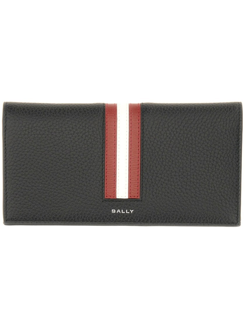 Bally Textured Black Leather Wallet With Contrasting Stripe