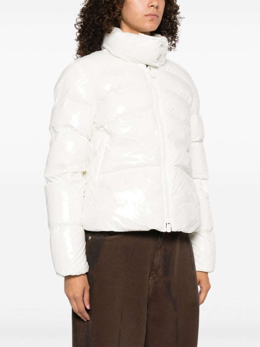 Pinko Puffy White Down Coat With Glossy Finish And High Collar