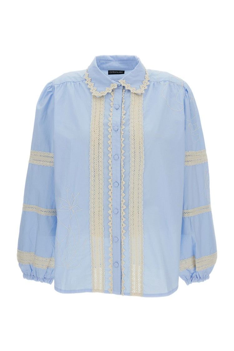 Estrafalario Intricately Embroidered Button-Up Shirt With Lace Trimming