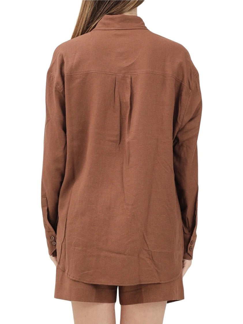 Hinnominate Brown Flap Viscose-Blend Shirt