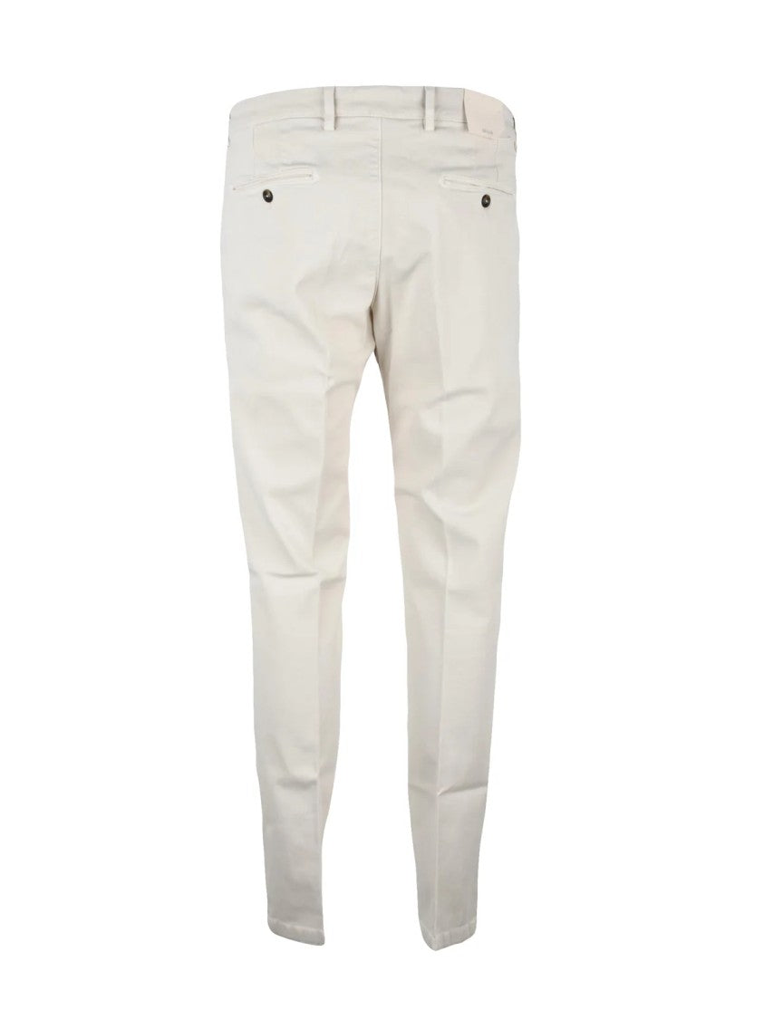 Briglia 1949 Slim Fit White Cotton Stretch Trousers With Minimalistic Design