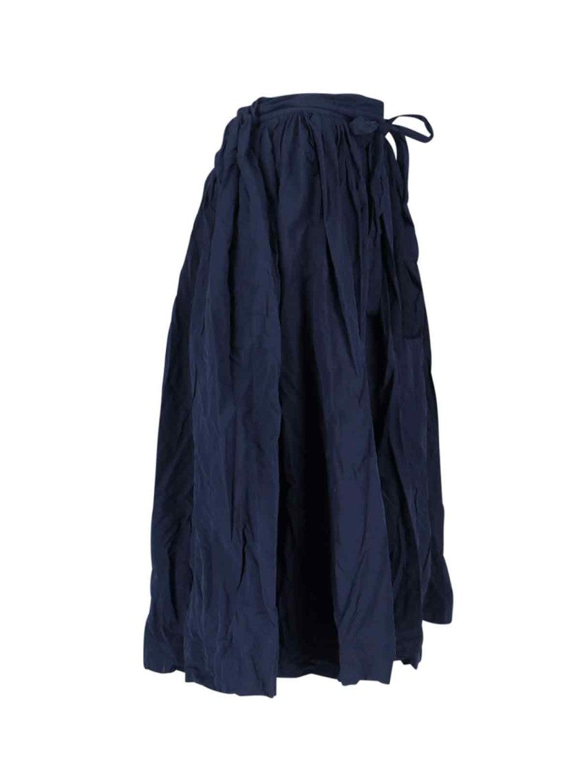 Daniela Gregis Cotton Satin Pleated Skirt – Navy