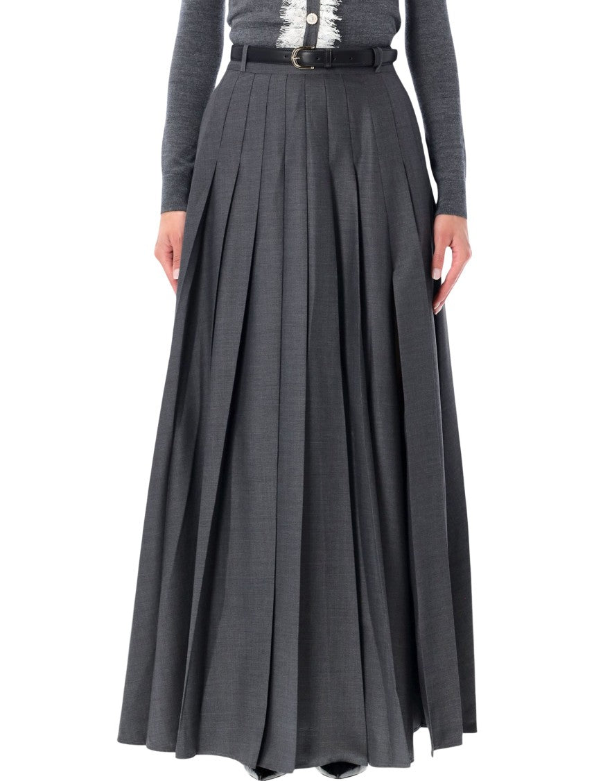 Self-Portrait Dark Grey Pleated Maxi Skirt