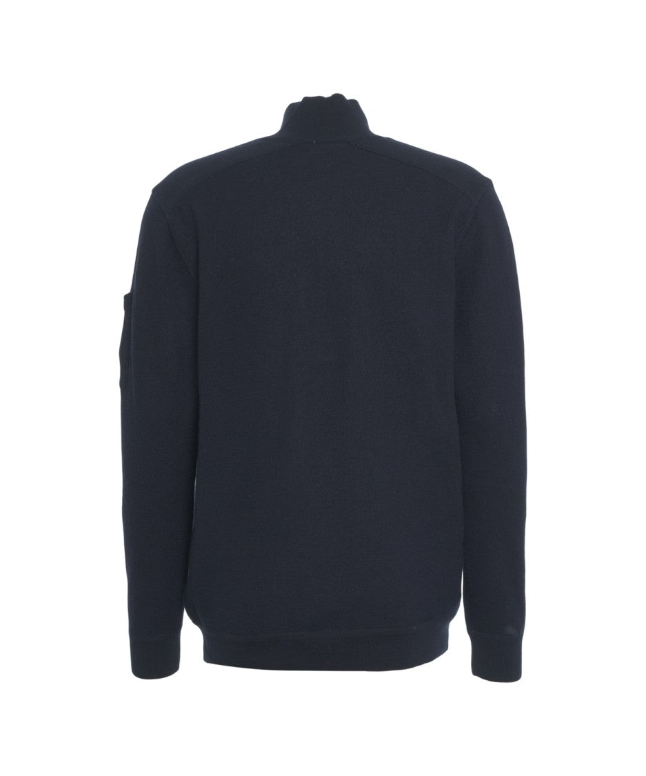C.P. Company High Neck Sweater With Half-Button Closure And Distinctive Logo Patch