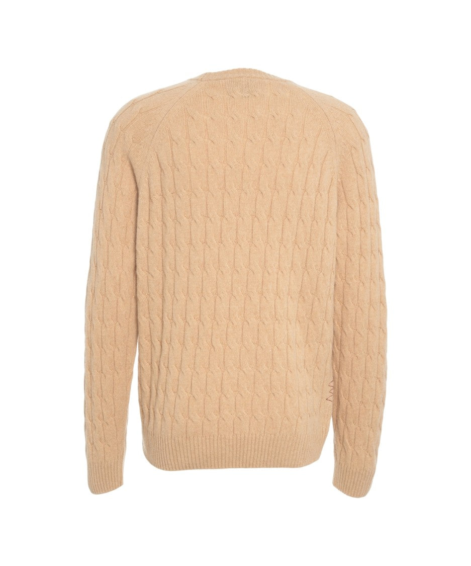 Amaranto Cable Knit Beige Sweater With Round Neckline And Ribbed Details