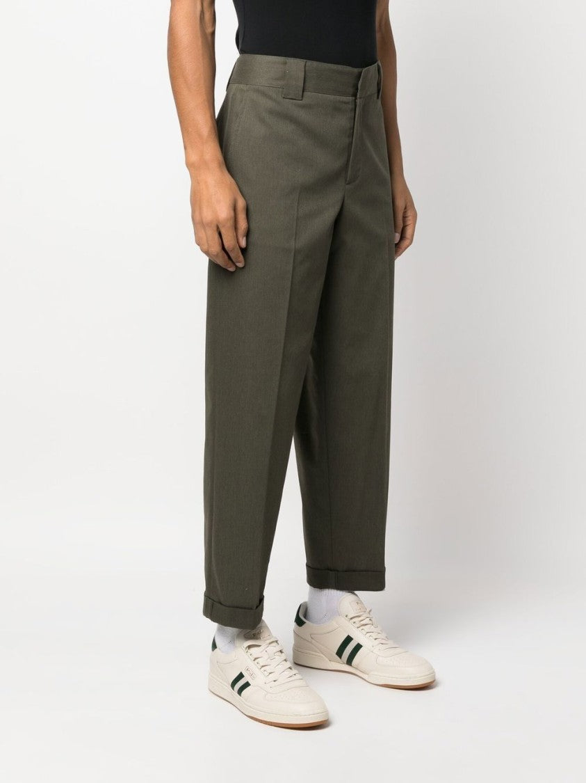 Golden Goose Straight-Leg Green Trousers With Cuffed Hems