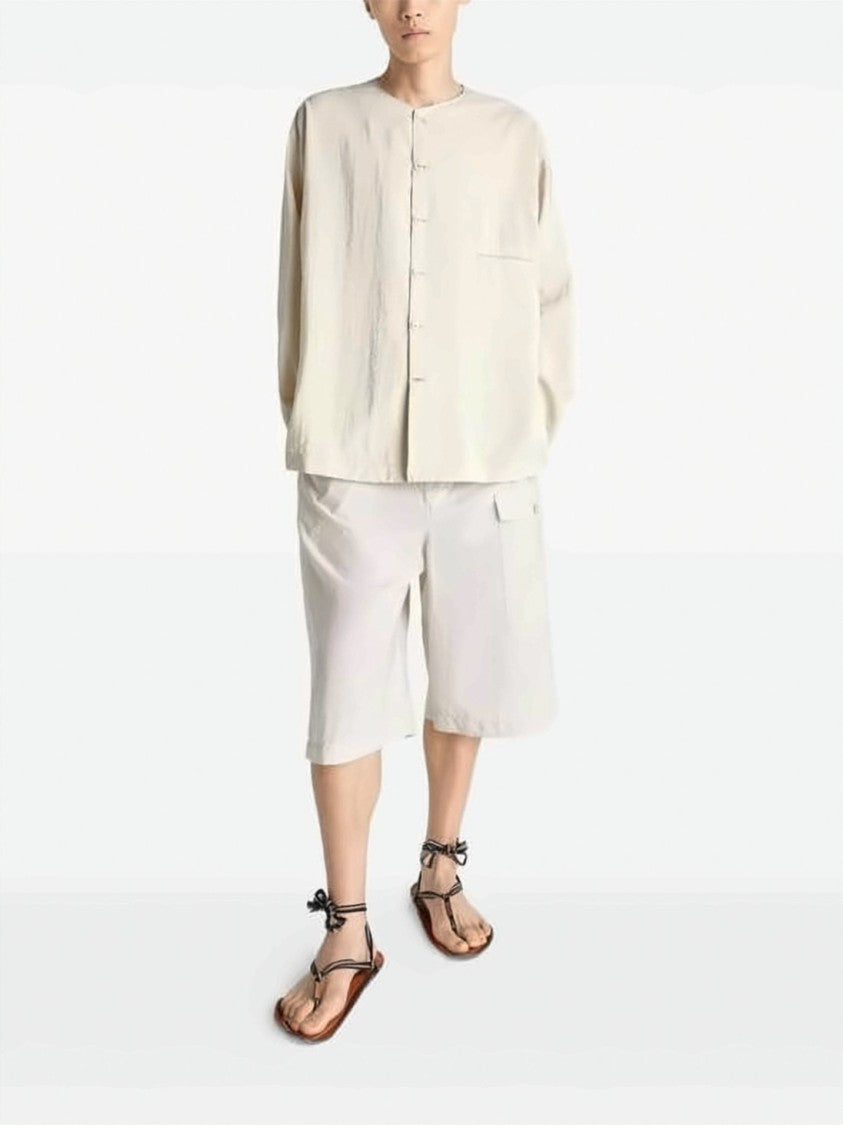 Lemaire Relaxed V-Neck Silk Shirt With Textured Finish