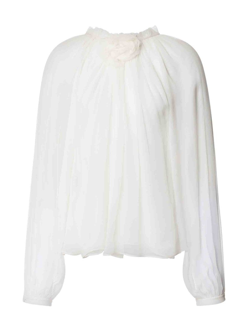 Alberta Ferretti Silk Chiffon Blouse With Floral Neckline Detail