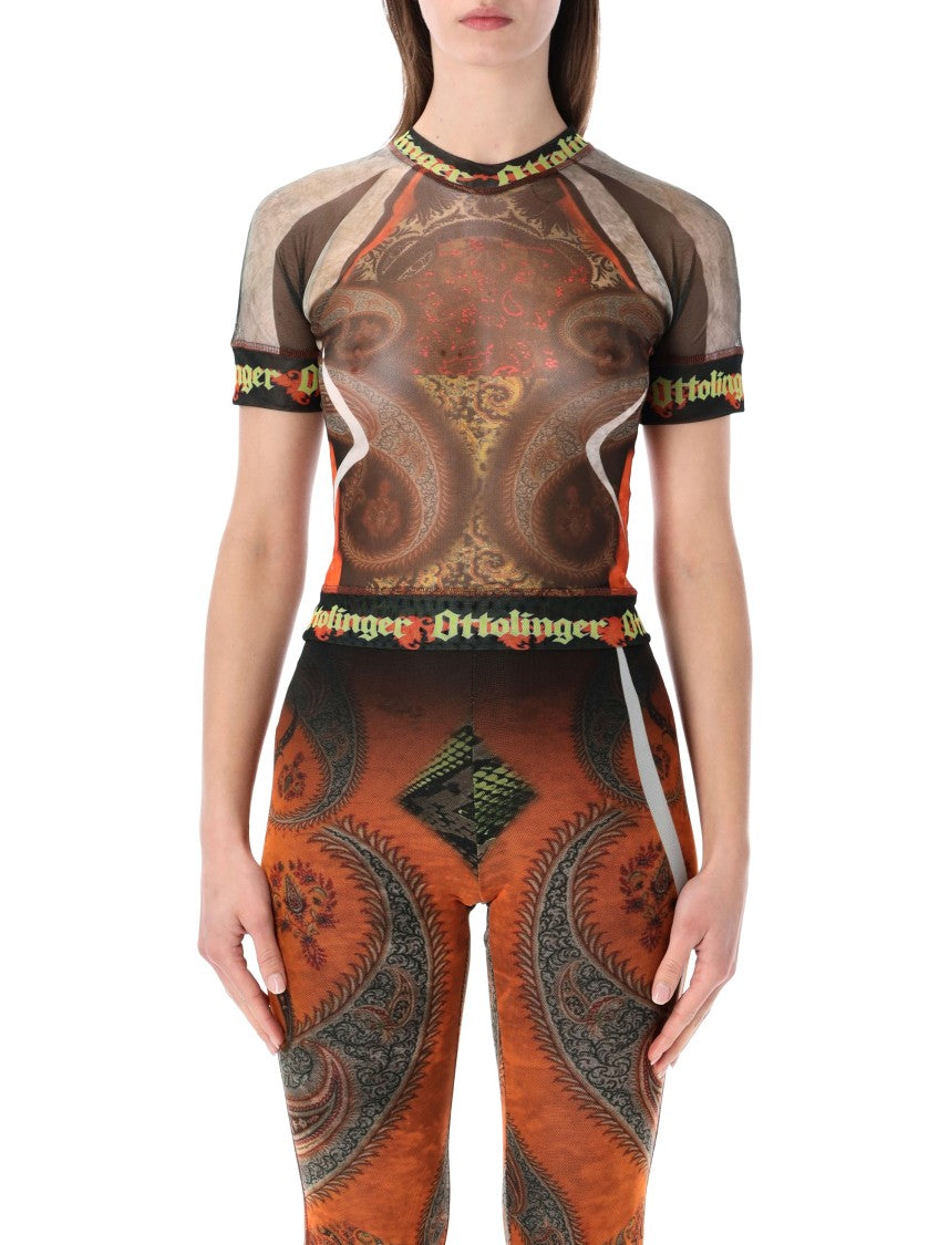 Ottolinger Paisley Print Semi-Transparent Mesh T-Shirt